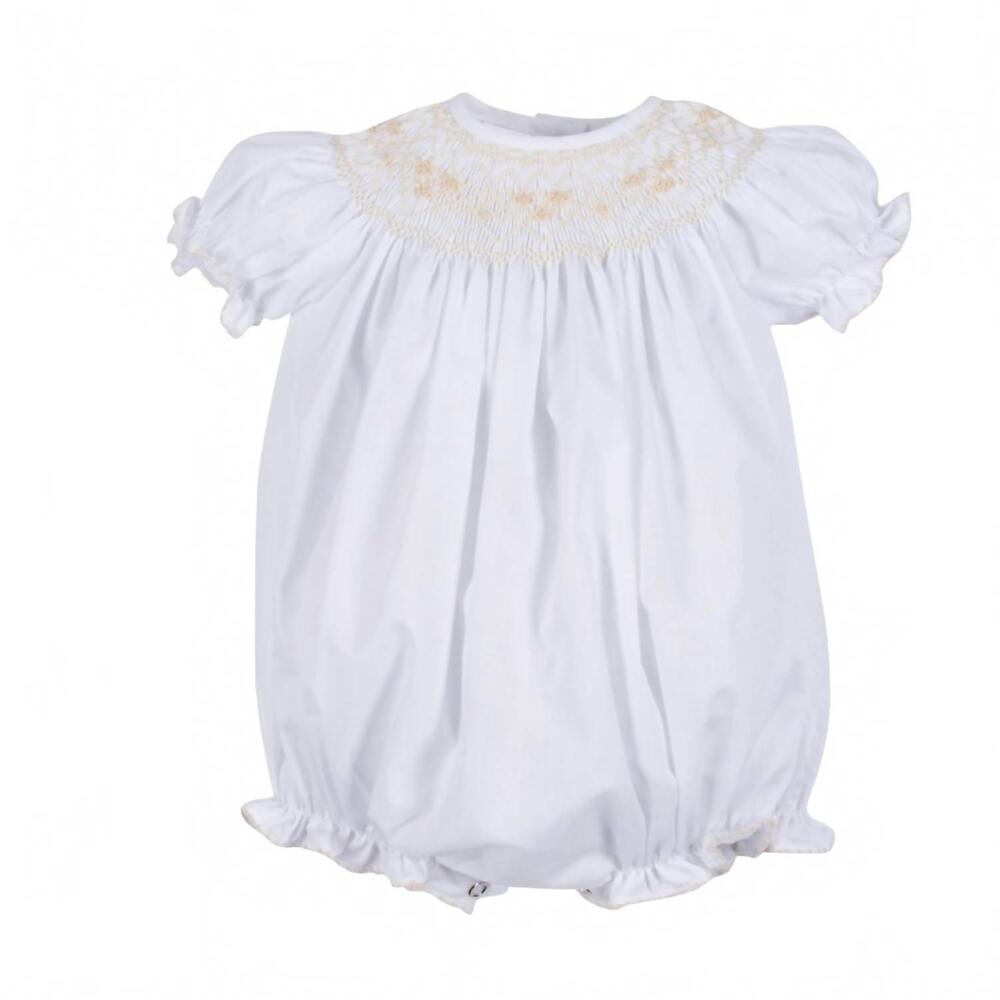 NEW LULU BEBE baby girls emmie smocked bubble in white